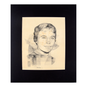 Geometric Woman's Portrait - Rare Signed Graphite Drawing on Paper 1962 by Eugene Hawkins