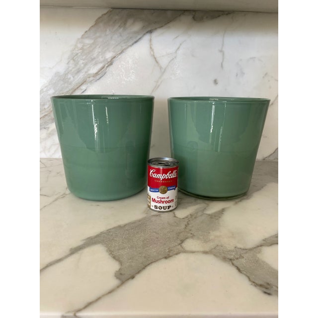 Green Large Vintage 1990s Gumps Glass Cachepot Planters - A Pair For Sale - Image 8 of 9
