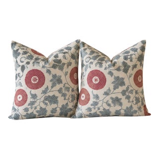 Lee Jofa Eldora Sky/Brick Designer Pillows – A 22" Pair For Sale