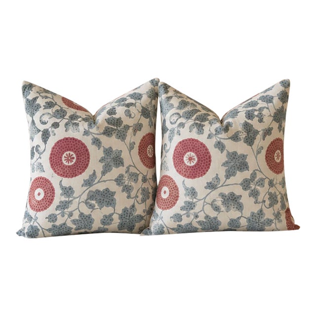 Lee Jofa Eldora Sky/Brick Designer Pillows – A 22" Pair For Sale