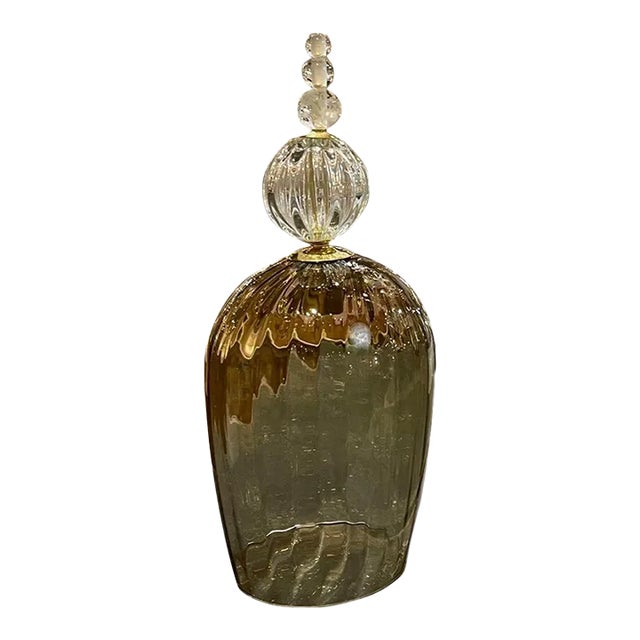 Modern Murano "Fume"Glass and Brass Pendant Light For Sale