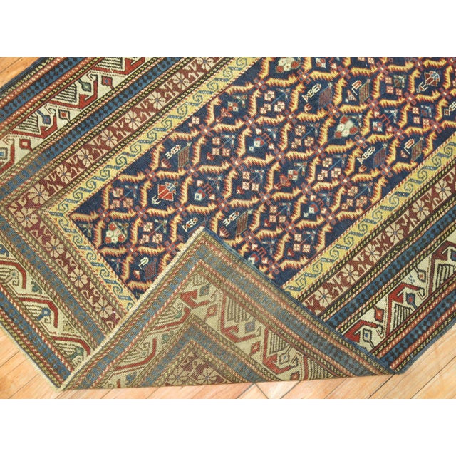 Tribal Navy Blue Antique Kuba Caucasian Handwoven Early 20th Century Rug - 3'2" x 4'7" For Sale - Image 4 of 6
