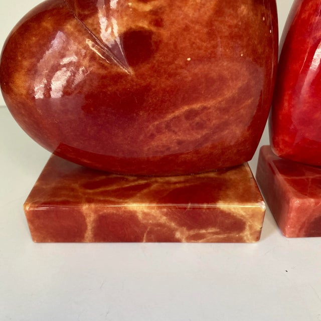Vintage 1950s Italian Alabaster Red Heart Bookends - a Pair For Sale - Image 9 of 10