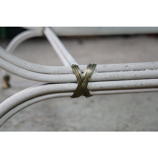Mid Century Maison Jansen Style White Iron Faux Bamboo Square Glass Coffee Table For Sale - Image 10 of 13