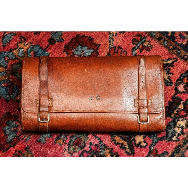 Stately English Antique Leather Suede Case With Tins Home Decor Prop For Sale - Image 4 of 16