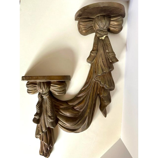 Bronze Vintage Dorothy Draper Style Tassel Ribbon Wall Sconce Shelf For Sale - Image 8 of 8