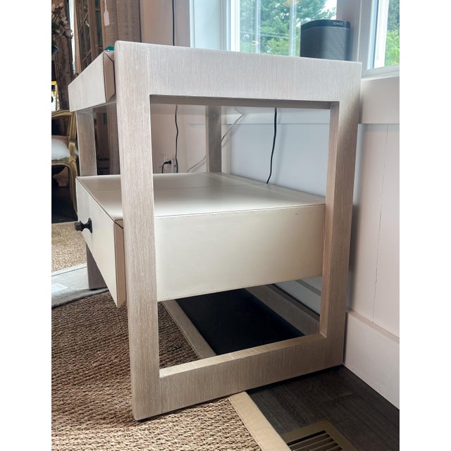2010s Pair of Leather Nightstands With Glass Tops For Sale - Image 5 of 10