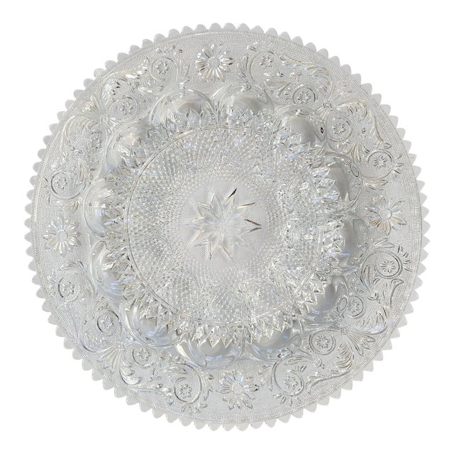 Vintage Depression Glass Duncan Miller Devilled Egg Platter in Sandwich Pattern For Sale
