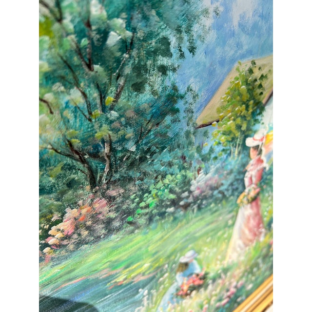 Victorian Mid 20th Century Large Original Oil Painting Garden Landscape With Bridge Signed W Hodges For Sale - Image 3 of 4