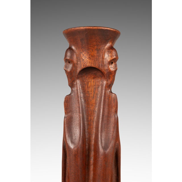 Mid-Century Modern Gothic Hand-Sculpted Oversized Candle Stick Holder Carved From Solid Teak, Usa, C. 1960s For Sale - Image 10 of 14