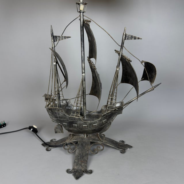 Large Sailing Ship Lamp Sculpture in Wrought Iron, 1950 For Sale - Image 11 of 18