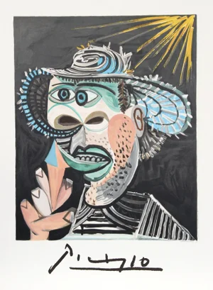 1980s "Homme au Cornet" Lithograph After Pablo Picasso