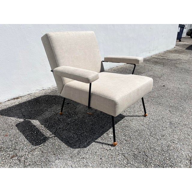 1950s Lounge Chair Attributed to Milo Baughman, Black Iron, Kravet Beligan Linen For Sale - Image 13 of 17