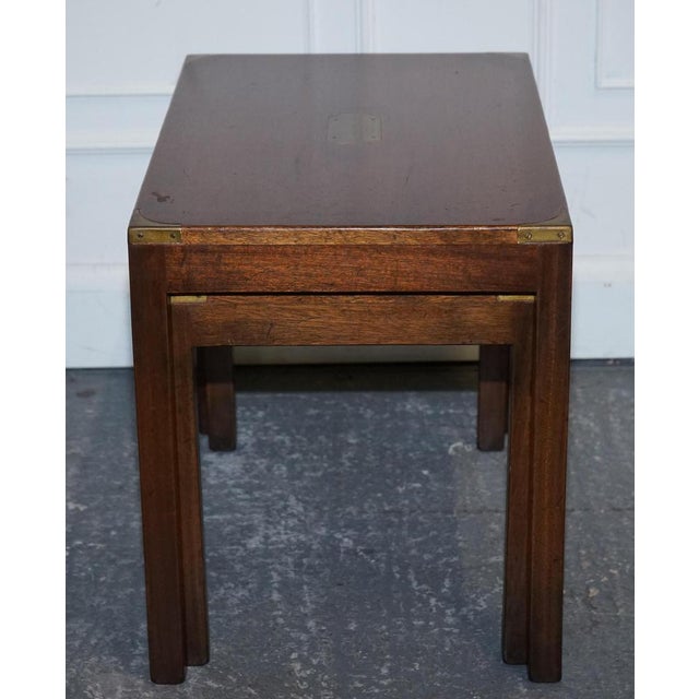 Vintage Kennedy Military Campaign Nest of Two Tables Brass Detail from London Harrods, Set of 2 For Sale - Image 6 of 12
