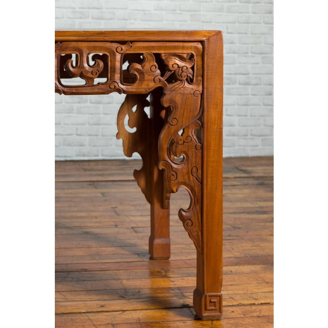 Wood Mid 19th Century Chinese Console Table with Cloud-Carved Apron and Scrolling Feet For Sale - Image 7 of 12