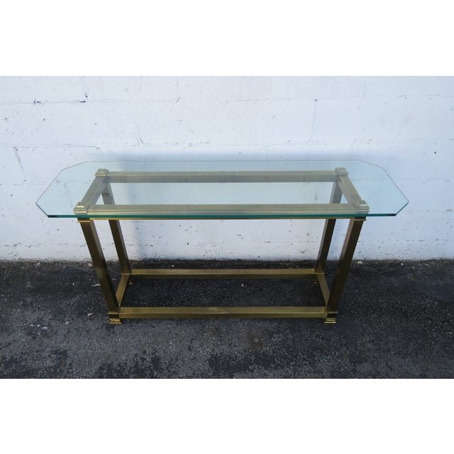 Hollywood Regency Brass Finish Long Narrow Library Tv Console Table 5766 For Sale - Image 10 of 12