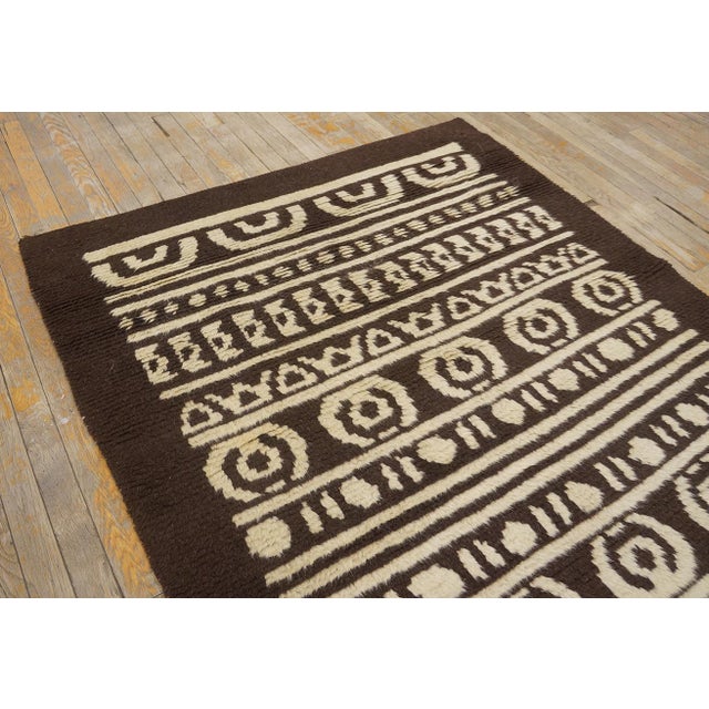 1960s Brown Geometric Tribal Vintage Continental Art Moderne Rug 4'3" X 6'7" Handknotted Wool Carpet For Sale - Image 4 of 6