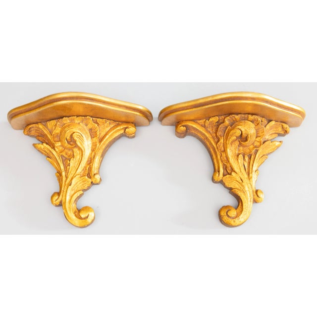 Mid 20th Century Italian Giltwood & Gesso Wall Brackets Shelves - a Pair For Sale - Image 9 of 9