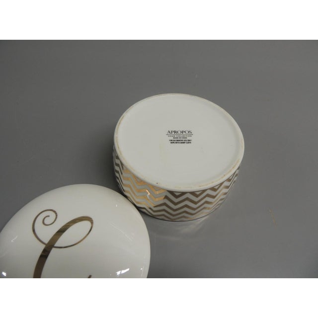 Round Deco Style Gold and Natural Color Porcelain Decorative Box For Sale - Image 4 of 5