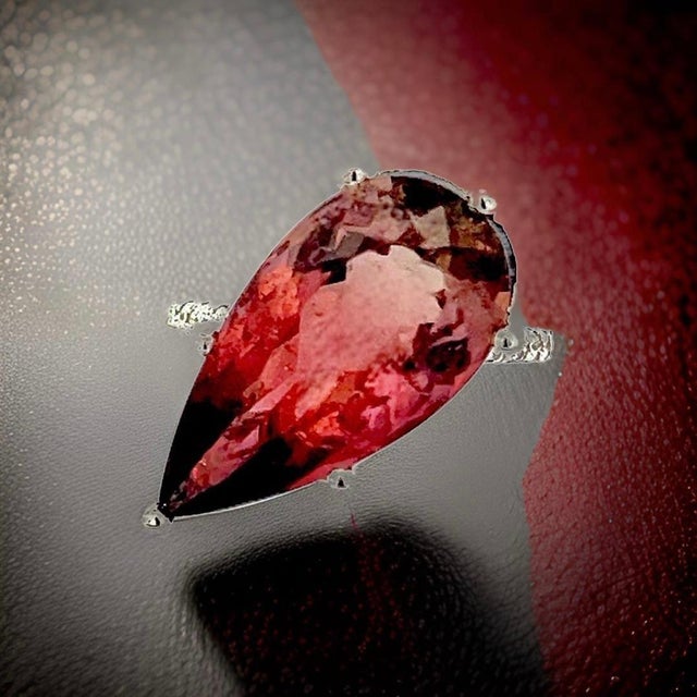 Natural Tourmaline Diamond Ring 6.5 14k W Gold 10.84 TCW Certified For Sale - Image 4 of 8
