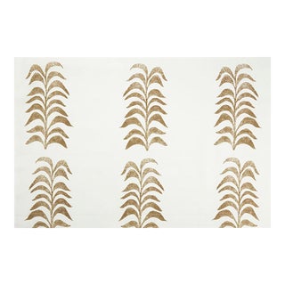 Heather Chadduck Designer Grande Frond Caramel on Off White Linen Fabric- 6 Yards For Sale