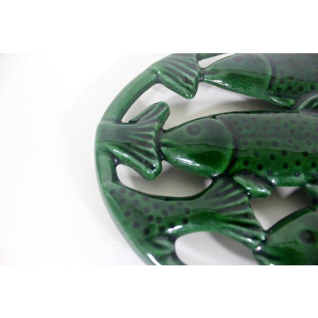 Vintage French Cast Iron Enamelled Green Fish Trivet Made in France For Sale - Image 6 of 8