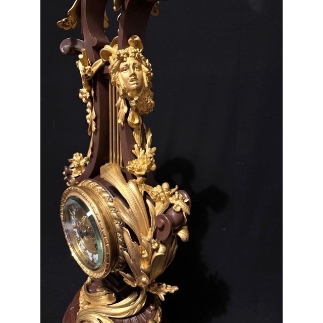 1840-1860 French Bronze Lyre Clock Louis XVI Style, Bronze/Marble For Sale - Image 4 of 18