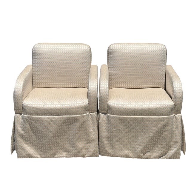 Pair of Art Deco Style Scalamandre Silk Upholstered Parsons Chairs.