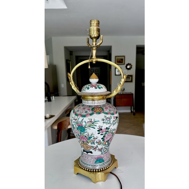 Chinese Single Late 19th Century Chinese Famille Rose Porcelain Vase Mounted Table For Sale - Image 3 of 18