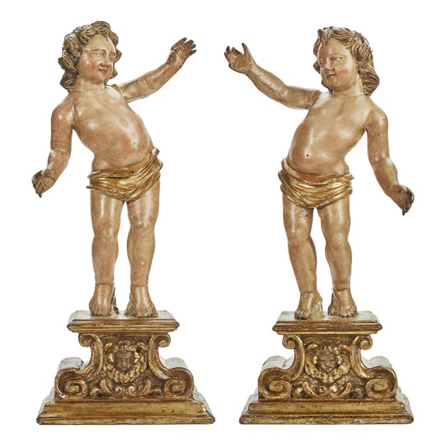 Cherub Figures on a Sculpted Base, 1700s, Pinus Cembra For Sale