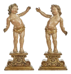 Cherub Figures on a Sculpted Base, 1700s, Pinus Cembra