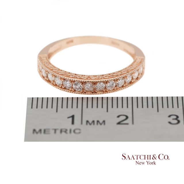 14k 585 Solid Rose Gold Side Engraving Natural Diamond Band Ring, Size 8 For Sale - Image 10 of 12