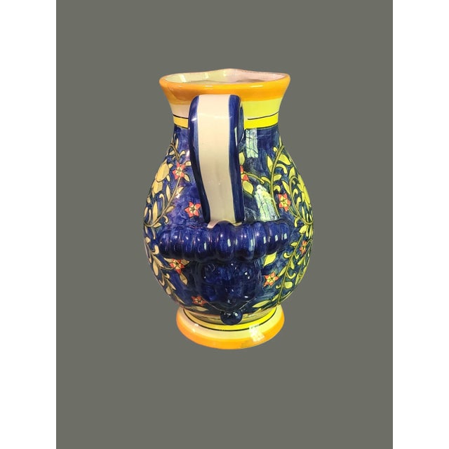 Folk Art Vintage Hand Painted Colorful Ceramic Talavera Pitcher For Sale - Image 3 of 9