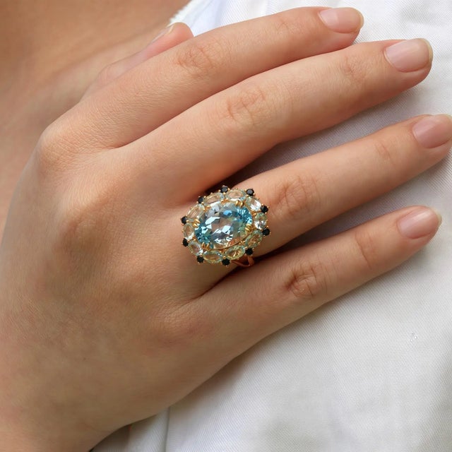 Not Yet Made - Made To Order Kai 7.20ct Blue Topaz Aquamarine Sapphire Cocktail Ring in 14k Gold Ring, size 7 For Sale - Image 5 of 11