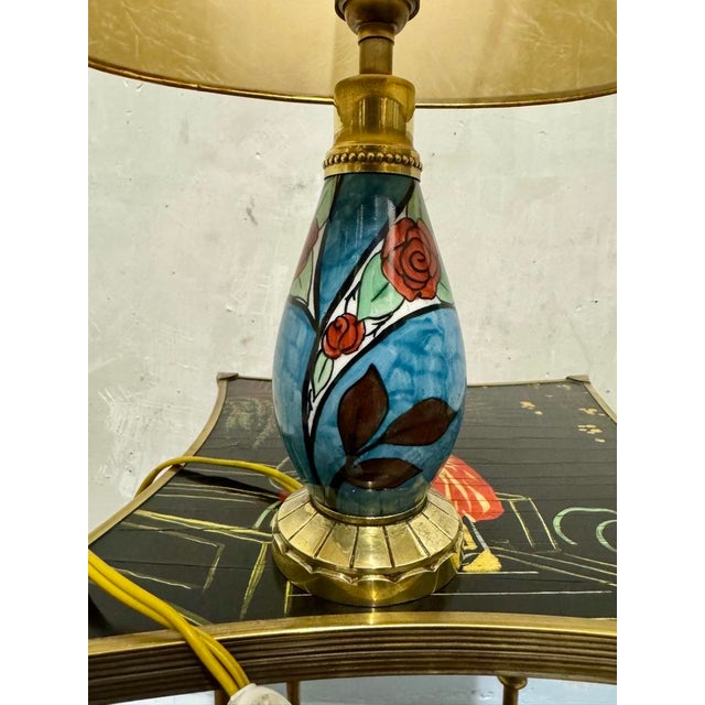 Painted porcelain, brass, original beige paper lampshade European Plug (up to 250V).The wiring of this item may be...