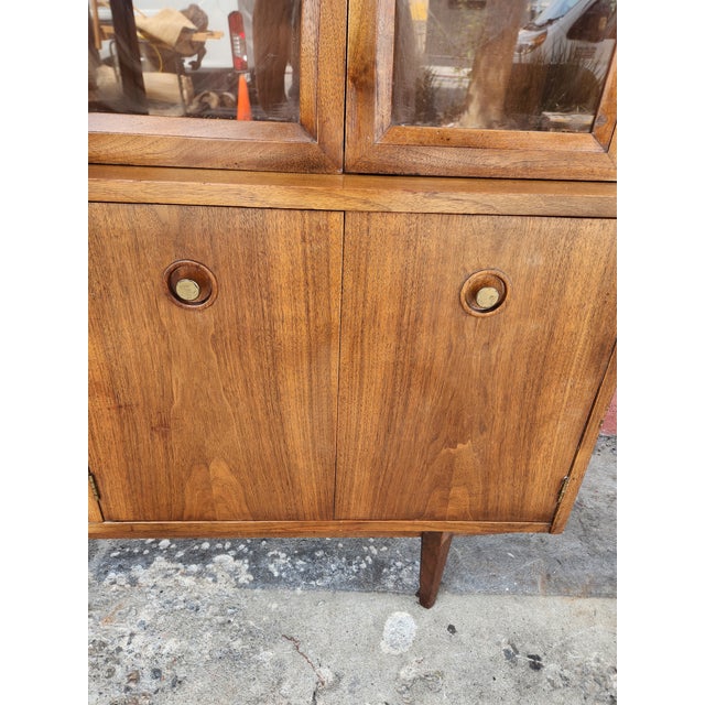 Wood Mid-Century Modern Walnut China Cabinet Hutch For Sale - Image 7 of 7