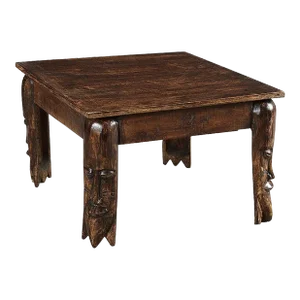 Hand Carved Tribal Mask Wooden 24” Square End Table