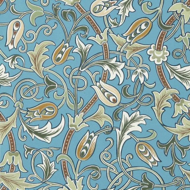 Morris & Co. Scrolling Tulip Wallpaper in Woad/Thyme- a sample For Sale