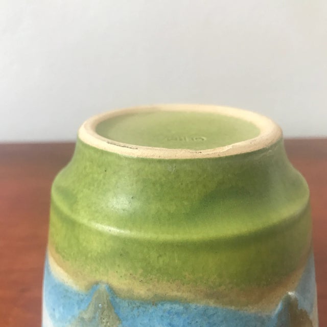 Ceramic Mid Century Modern Blue and Green Pottery Vase / Cachepot From Germany For Sale - Image 7 of 10