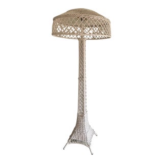 Antique Early 20th Century White Woven Wicker Sanding Lamp For Sale