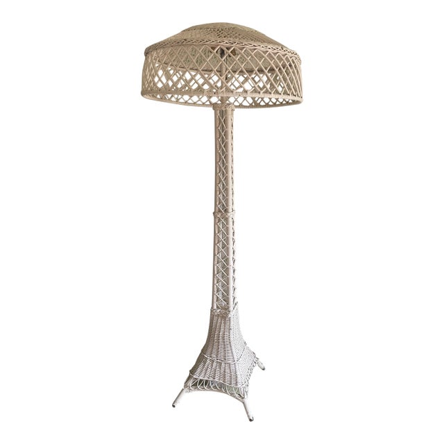 Antique Early 20th Century White Woven Wicker Sanding Lamp For Sale