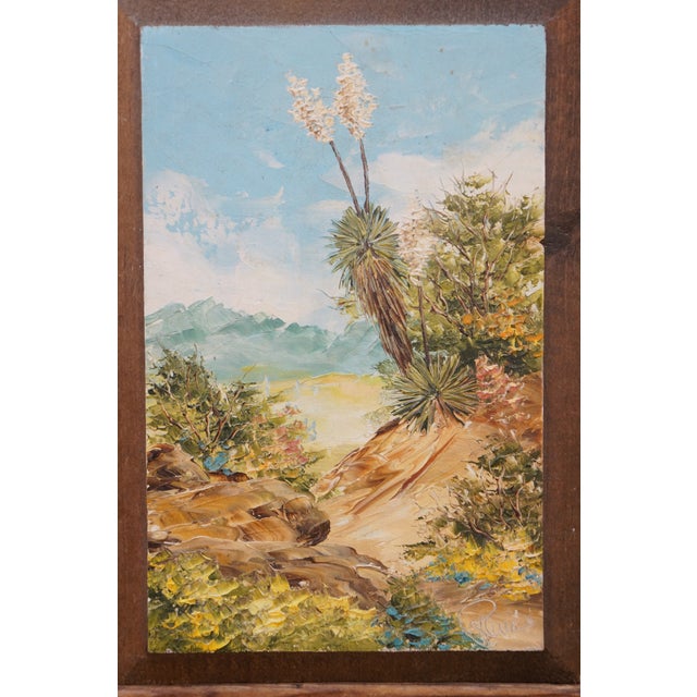 Blue Miniature Impressionist Masterpiece Desert Landscape Oil Painting on Board 10" For Sale - Image 8 of 11