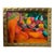 Vintage Colorful Oil on Board Painting of Nude Woman and Fruit in Handmade Geometric Wood Frame, Signed Alfonso Caliendo Circa 1990 For Sale