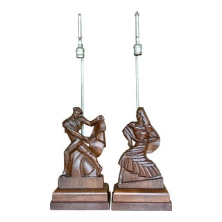 Vintage Mid-Century Heifetz Hand-Carved Dancer Table Lamps – A Pair For Sale