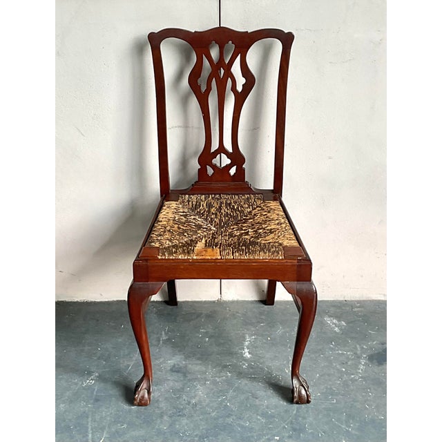 Mid 20th Century Vintage Regency Claw and Ball Rush Seat Side Chair For Sale - Image 5 of 6