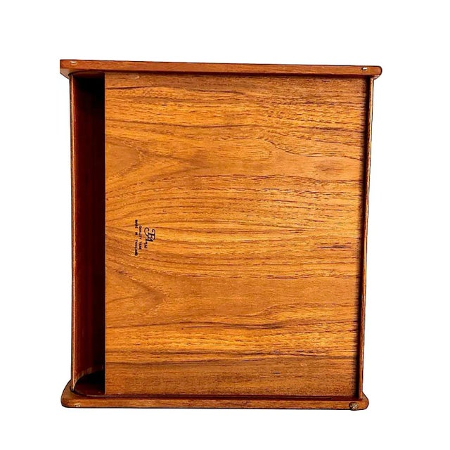 Mid 20th Century Teak Wood Tambour Desk-Top Organizer Box For Sale - Image 10 of 12