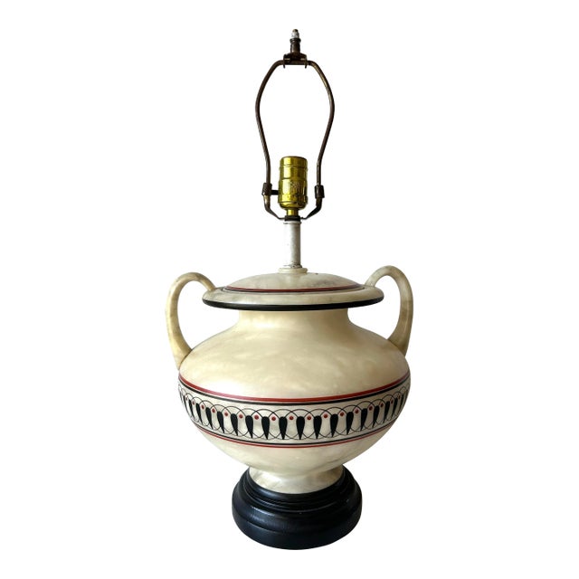 Alabaster Handled Urn Form Table Lamp With Greek Krater Style Decoration Signed La Chimere For Sale