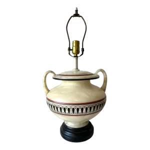 Alabaster Handled Urn Form Table Lamp With Greek Krater Style Decoration Signed La Chimere
