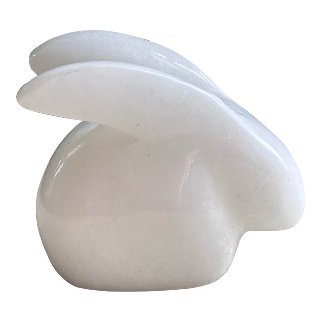 Late 20th Century Modern White Carved Stone Bunny Rabbit Figurine For Sale