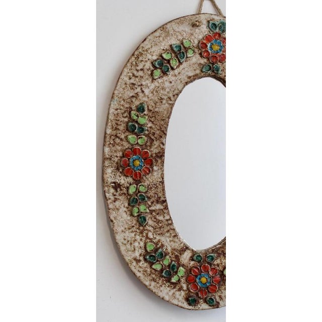 Ceramic Flower-Motif Wall Mirror from La Roue, 1960s For Sale - Image 3 of 7
